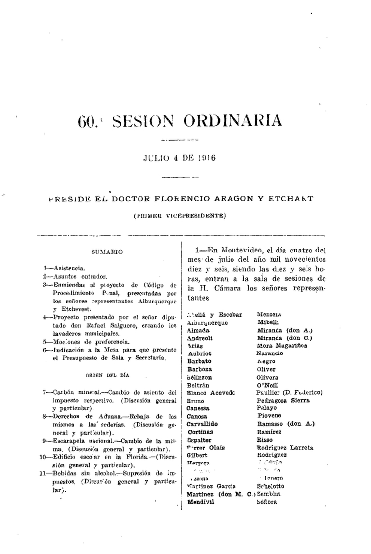 DIARIO DE SESIONES DE LA CAMARA DE REPRESENTANTES del 04/07/1916